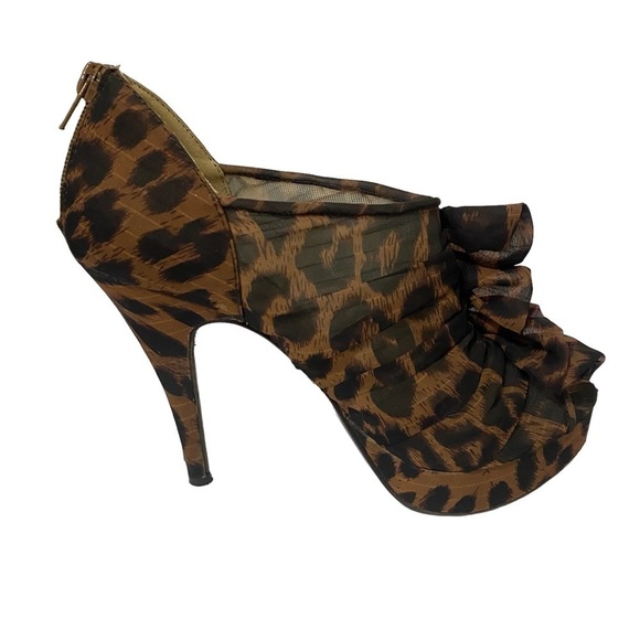 Nine West O-High Street X5 Leopard Ruffle Mesh Back Zip High Heels Stilettos 8 - Picture 7 of 9